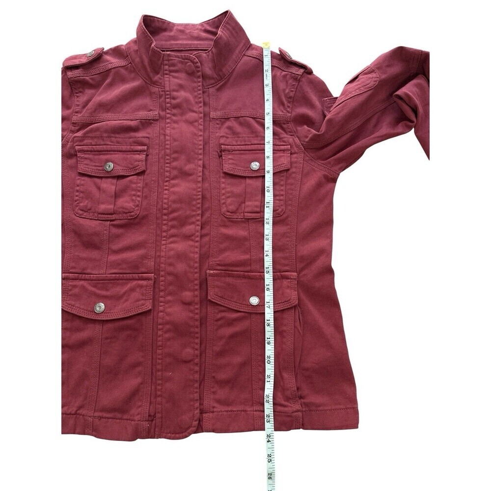 Kensie Jeans Red Utility Military Jacket Women’s M Cotton Snap Zip Cargo Pockets - Picture 7 of 8